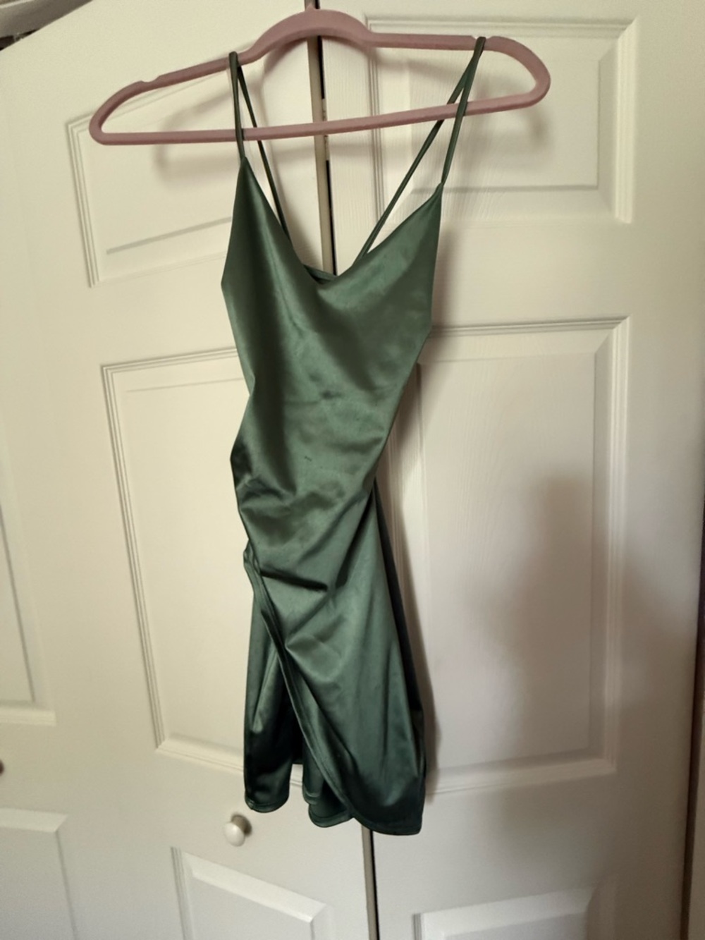 Windsor Satin Green Mini Dress – Cowl Neck Slip Dress – Size Small